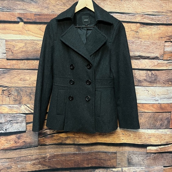 Express Charcoal Double-Breasted Pea Coat - Picture 2 of 16
